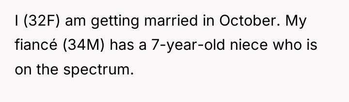 I (32F) am getting married in October. My fiancé (34M)...