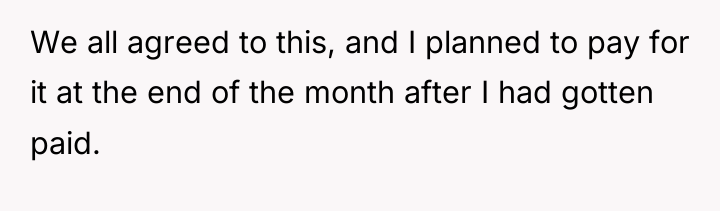 We all agreed to this, and I planned to pay...