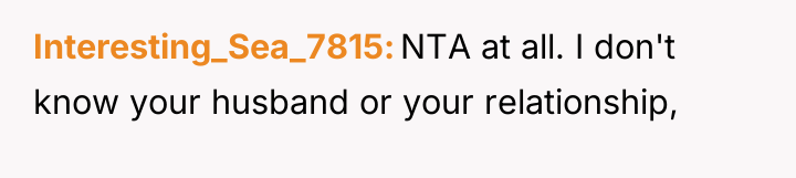 Interesting_Sea_7815 NTA at all. I don't know your husband or...