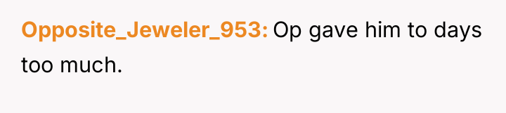 Opposite_Jeweler_953 Op gave him to days too much.