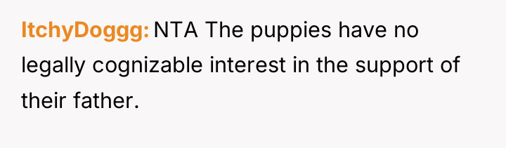ItchyDoggg NTA The puppies have no legally cognizable interest in...