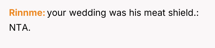 Rinnme your wedding was his meat shield.: NTA.