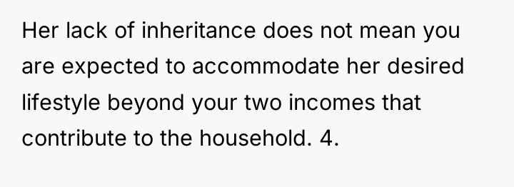 Her lack of inheritance does not mean you are expected...