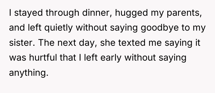 I stayed through dinner, hugged my parents, and left quietly...