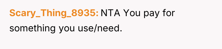 Scary_Thing_8935 NTA You pay for something you use/need.