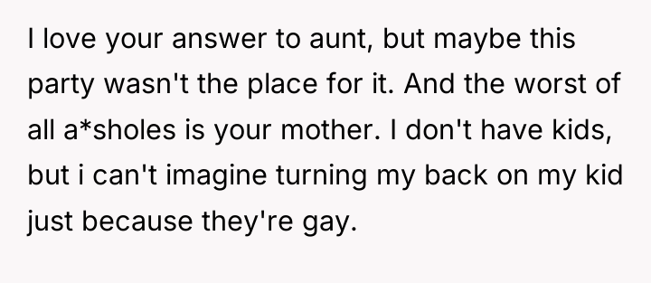 I love your answer to aunt, but maybe this party...