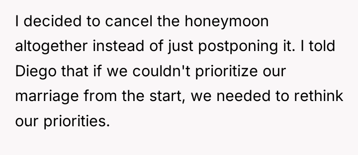 I decided to cancel the honeymoon altogether instead of just...