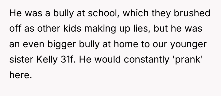 He was a bully at school, which they brushed off...