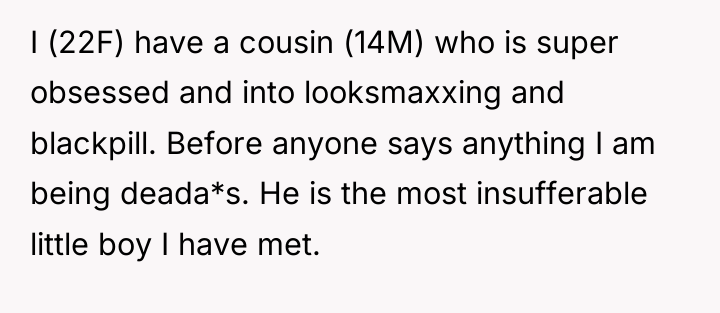 I (22F) have a cousin (14M) who is super obsessed...