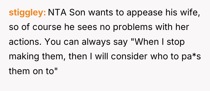 stiggley NTA Son wants to appease his wife, so of...
