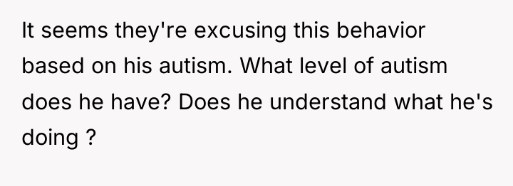 It seems they're excusing this behavior based on his autism....