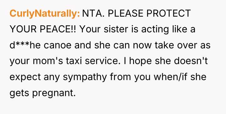 CurlyNaturally NTA. PLEASE PROTECT YOUR PEACE!! Your sister is acting...