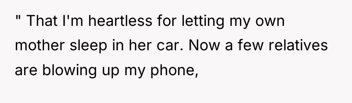" That I'm heartless for letting my own mother sleep...