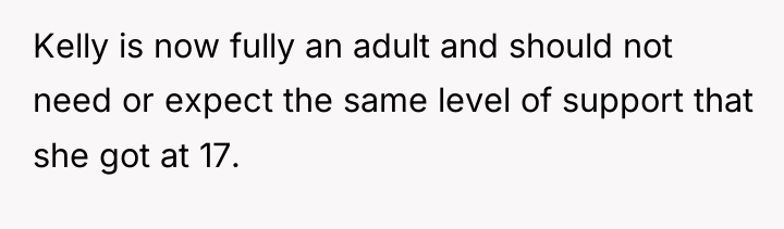 Kelly is now fully an adult and should not need...