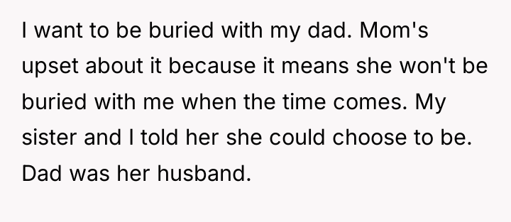 I want to be buried with my dad. Mom's upset...