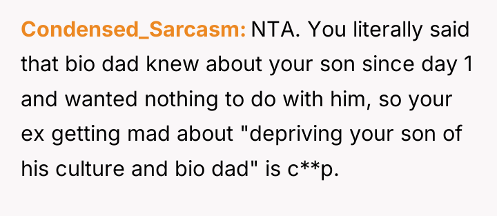 Condensed_Sarcasm NTA. You literally said that bio dad knew about...