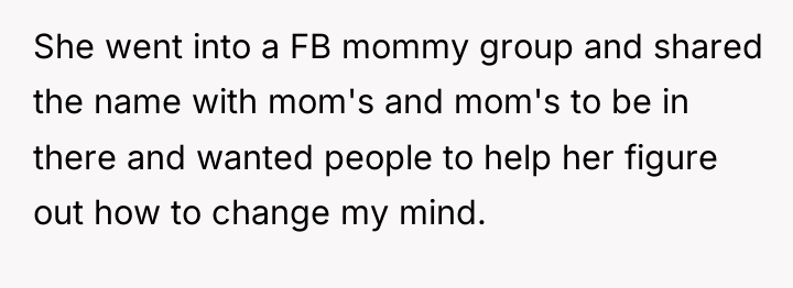 She went into a FB mommy group and shared the...