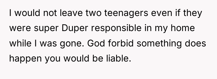 I would not leave two teenagers even if they were...