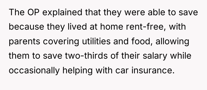 The OP explained that they were able to save because...
