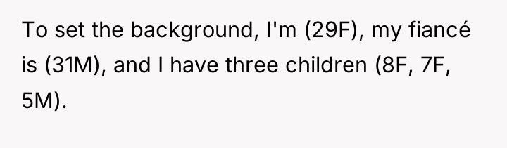 To set the background, I'm (29F), my fiancé is (31M),...