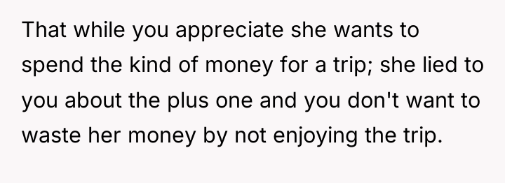 That while you appreciate she wants to spend the kind...