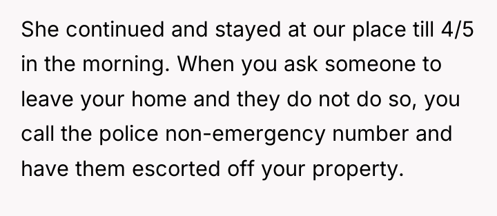 She continued and stayed at our place till 4/5 in...