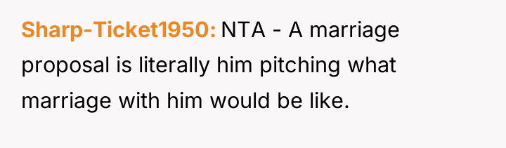 Sharp-Ticket1950 NTA - A marriage proposal is literally him pitching...
