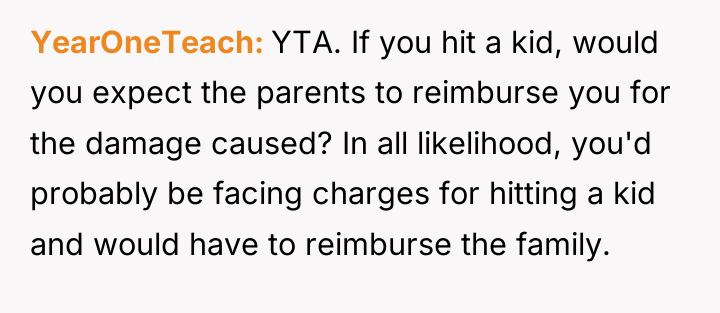 YearOneTeach YTA. If you hit a kid, would you expect...