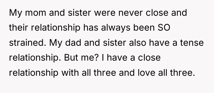 My mom and sister were never close and their relationship...