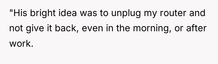 "His bright idea was to unplug my router and not...