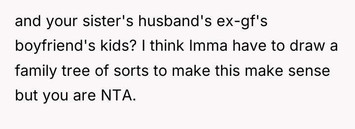 and your sister's husband's ex-gf's boyfriend's kids? I think Imma...