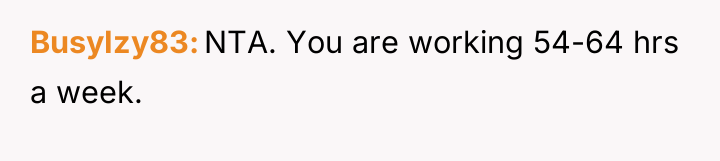 BusyIzy83 NTA. You are working 54-64 hrs a week.