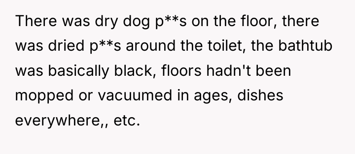 There was dry dog p**s on the floor, there was...