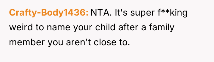 Crafty-Body1436 NTA. It's super f**king weird to name your child...