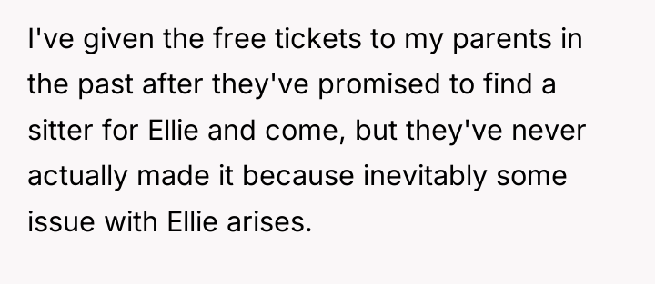 I've given the free tickets to my parents in the...