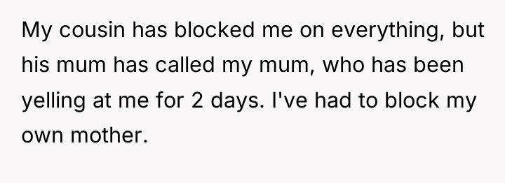 My cousin has blocked me on everything, but his mum...