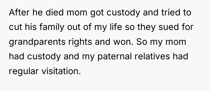After he died mom got custody and tried to cut...