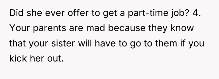 Did she ever offer to get a part-time job? 4....