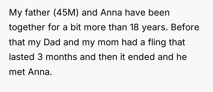 My father (45M) and Anna have been together for a...