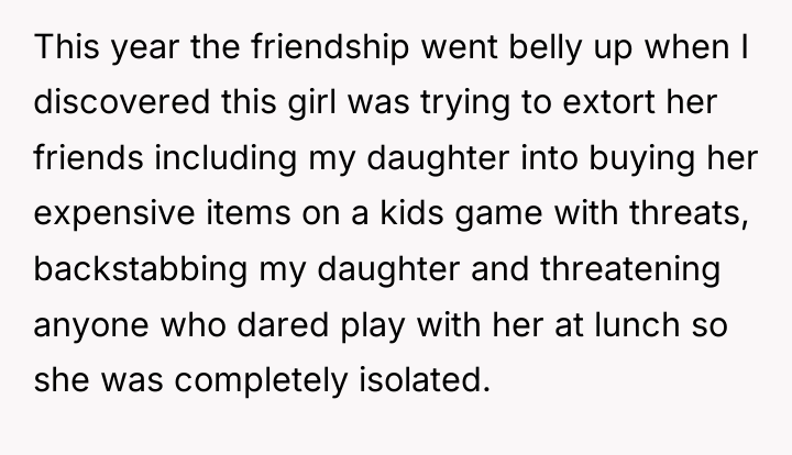 This year the friendship went belly up when I discovered...