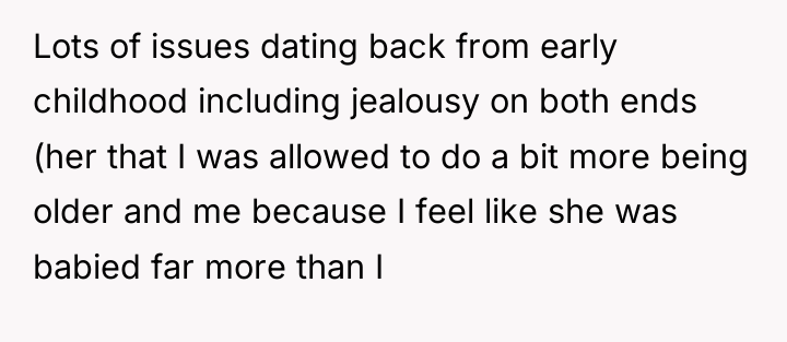 Lots of issues dating back from early childhood including jealousy...