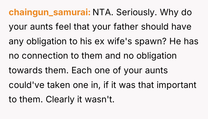 chaingun_samurai NTA. Seriously. Why do your aunts feel that your...