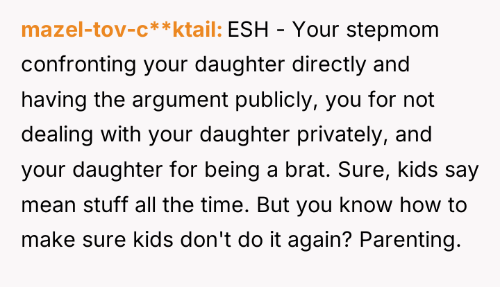 mazel-tov-c**ktail ESH - Your stepmom confronting your daughter directly and...