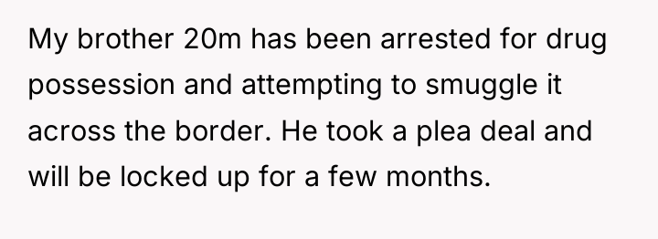My brother 20m has been arrested for drug possession and...
