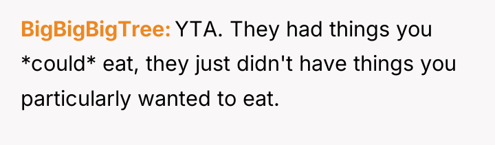 BigBigBigTree YTA. They had things you *could* eat, they just...