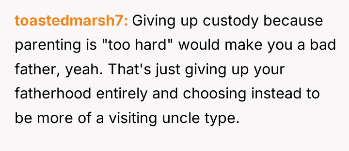 toastedmarsh7 Giving up custody because parenting is "too hard" would...