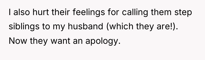 I also hurt their feelings for calling them step siblings...