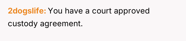 2dogslife You have a court approved custody agreement.