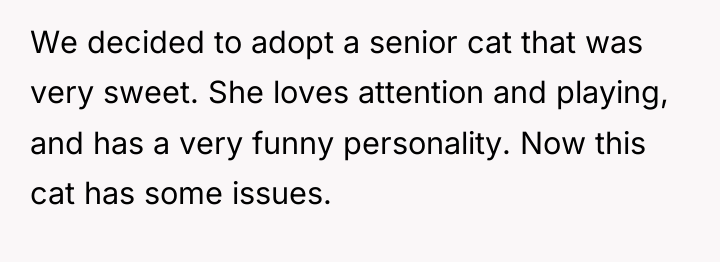 We decided to adopt a senior cat that was very...