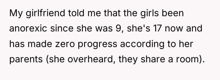 My girlfriend told me that the girls been anorexic since...